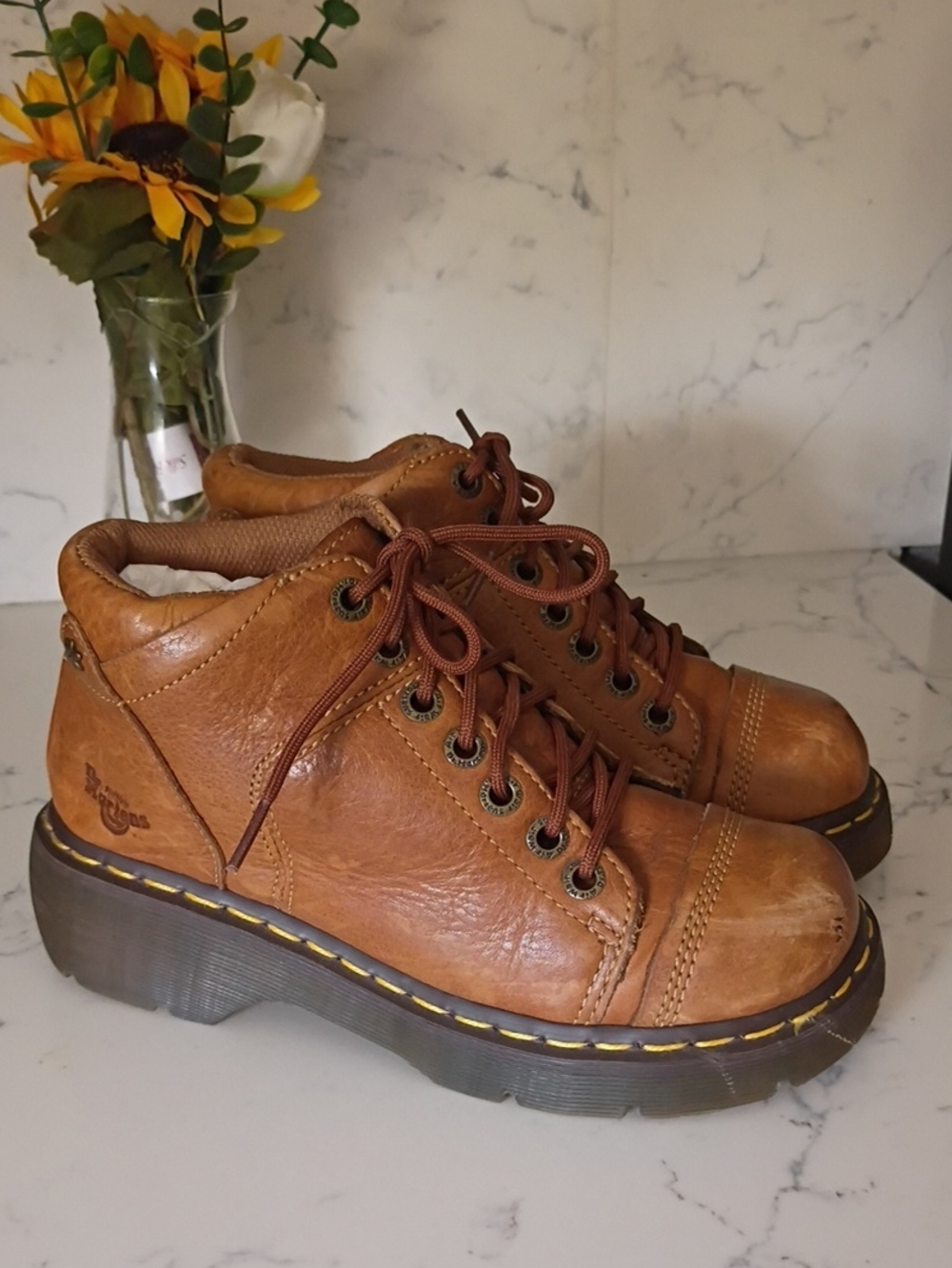 Dr. Martens Brown Leather Platform Lace-Up Boots